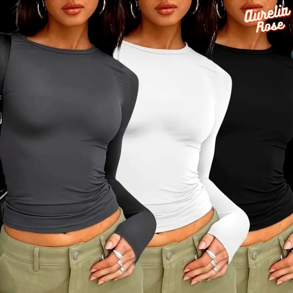 👕 Slim-Fit Long Sleeve Tees - Size Medium - White, Grey, Black, DM COLOR wanted
